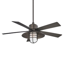 Load image into Gallery viewer, Rainman Outdoor Ceiling Fan in Smoked Iron / Acid Etched/LED.
