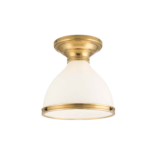 Randolph Semi-Flush Mount Ceiling Light in Aged Brass.