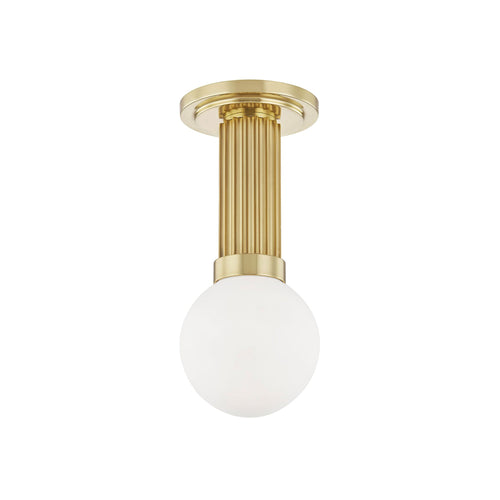 Reade Semi-Flush Mount Ceiling Light in Aged Brass.