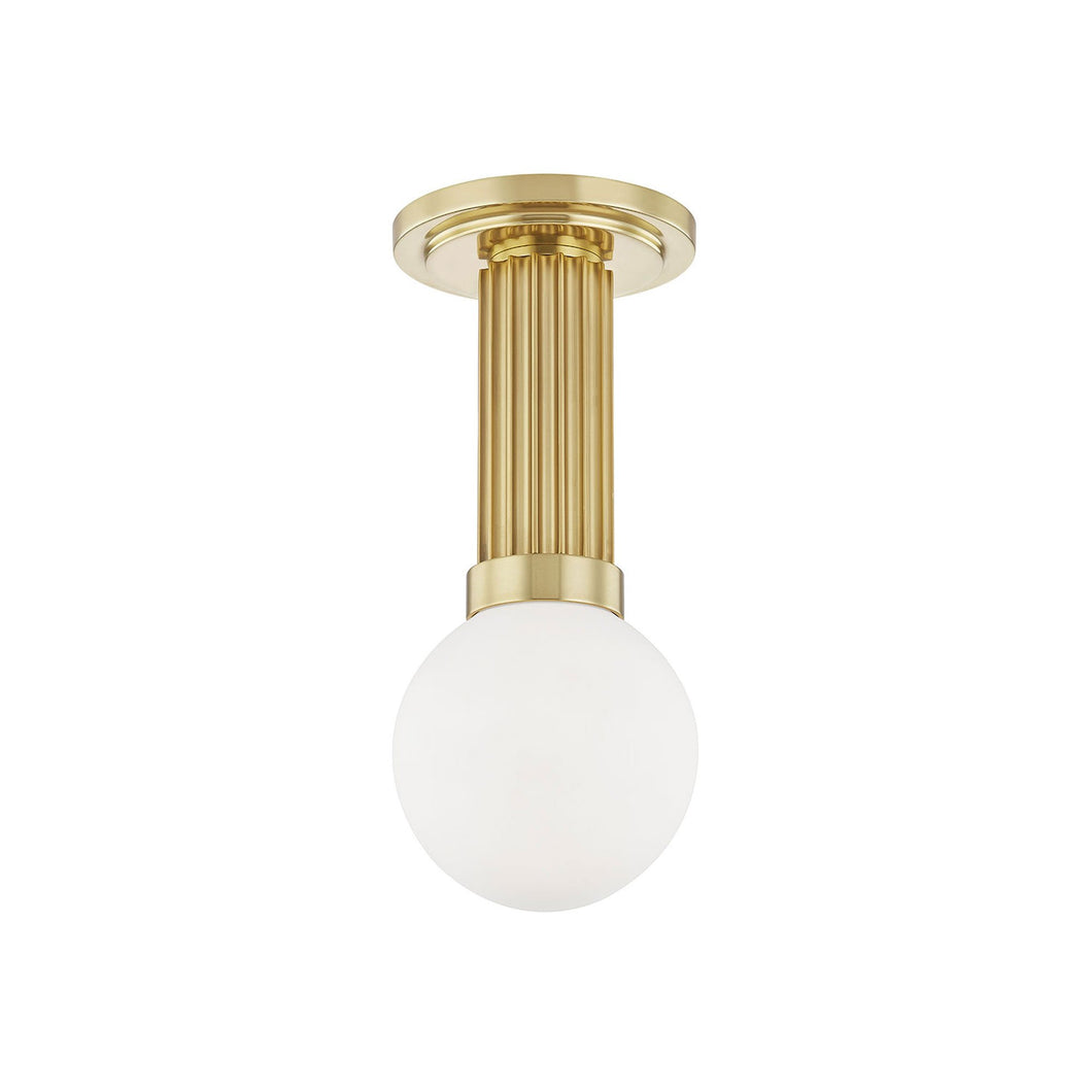 Reade Semi-Flush Mount Ceiling Light in Aged Brass.