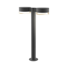 Load image into Gallery viewer, Reals Plate Cap LED Double Bollard in Medium/Clear Cylinder Lens/Textured Gray.
