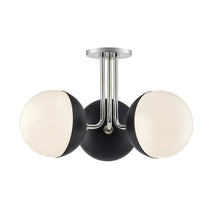 Load image into Gallery viewer, Renee 3-Light Semi-Flush Mount Ceiling Light in Polished Nickel / Black.
