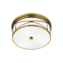 Load image into Gallery viewer, Chase Flush Mount Ceiling Light in Antique Brass.
