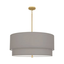 Load image into Gallery viewer, Decker Drum Pendant Light in Smoke Gray/Modern Brass (2-Tier).
