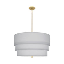 Load image into Gallery viewer, Decker Drum Pendant Light in Pearl Gray/Modern Brass (3-Tier).
