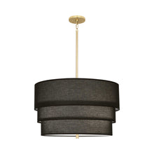 Load image into Gallery viewer, Decker Drum Pendant Light in Raven Black/Modern Brass (3-Tier).
