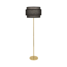 Load image into Gallery viewer, Decker Floor Lamp in Raven Black/Modern Brass.
