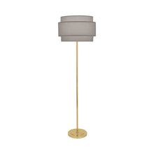 Load image into Gallery viewer, Decker Floor Lamp in Smoke Gray/Modern Brass.

