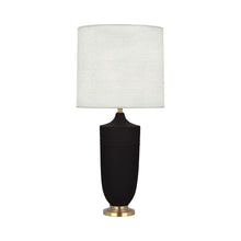 Load image into Gallery viewer, Hadrian Table Lamp in Matte Dark Coal Glazed/Modern Brass.
