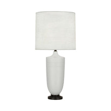 Load image into Gallery viewer, Hadrian Table Lamp in Matte Dove Glazed/Deep Patina Bronze.
