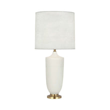 Load image into Gallery viewer, Hadrian Table Lamp in Matte Lily Glazed/Modern Brass.
