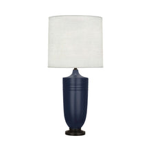 Load image into Gallery viewer, Hadrian Table Lamp in Matte Midnight Blue Glazed/Deep Patina Bronze.
