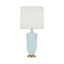 Load image into Gallery viewer, Hadrian Table Lamp in Matte Sky Blue Glazed/Modern Brass.

