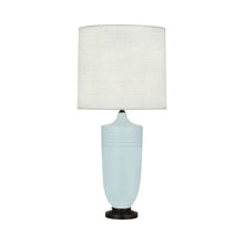 Load image into Gallery viewer, Hadrian Table Lamp in Matte Sky Blue Glazed/Deep Patina Bronze.
