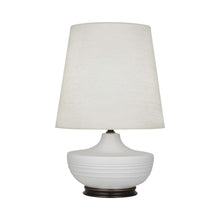 Load image into Gallery viewer, Nolan Table Lamp in Matte Dove/ Deep Patina Bronze.
