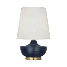 Load image into Gallery viewer, Nolan Table Lamp in Matte Midnight Blue/ Modern Brass.
