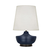 Load image into Gallery viewer, Nolan Table Lamp in Matte Midnight Blue/ Deep Patina Bronze.
