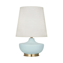 Load image into Gallery viewer, Nolan Table Lamp in Matte Sky Blue/ Modern Brass.
