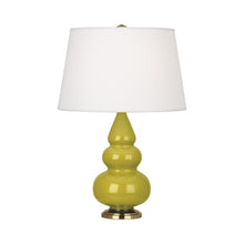 Load image into Gallery viewer, Triple Gourd Accent Lamp in Citron/Antique Brass.
