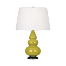 Load image into Gallery viewer, Triple Gourd Accent Lamp in Citron/Deep Patina Bronze.
