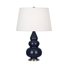 Load image into Gallery viewer, Triple Gourd Accent Lamp in Midnight Blue/Antique Silver.
