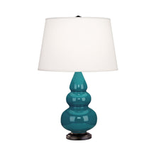 Load image into Gallery viewer, Triple Gourd Accent Lamp in Peacock/Deep Patina Bronze.
