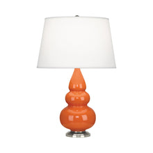 Load image into Gallery viewer, Triple Gourd Accent Lamp in Pumpkin/Antique Silver.
