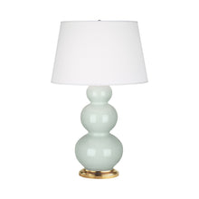 Load image into Gallery viewer, Triple Gourd Table Lamp in Antique Brass/Celadon.
