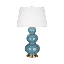Load image into Gallery viewer, Triple Gourd Table Lamp in Antique Brass/Steel Blue.
