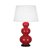 Load image into Gallery viewer, Triple Gourd Table Lamp in Deep Patina Bronze/Ruby Red.
