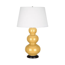 Load image into Gallery viewer, Triple Gourd Table Lamp in Deep Patina Bronze/Sunset Yellow.
