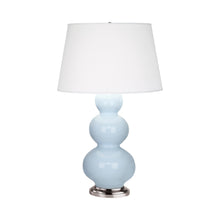Load image into Gallery viewer, Triple Gourd Table Lamp in Antique Silver/Baby Blue.
