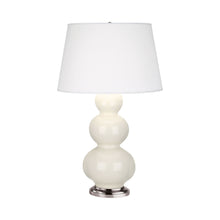 Load image into Gallery viewer, Triple Gourd Table Lamp in Antique Silver/Bone.
