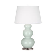 Load image into Gallery viewer, Triple Gourd Table Lamp in Antique Silver/Celadon.
