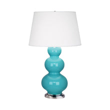 Load image into Gallery viewer, Triple Gourd Table Lamp in Antique Silver/Egg Blue.
