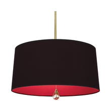 Load image into Gallery viewer, Williamsburg Custis Pendant Light in Modern Brass/Blacksmith Black/Richmond Red Lining.
