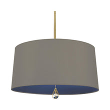 Load image into Gallery viewer, Williamsburg Custis Pendant Light in Modern Brass/Carter Gray/Ink Blue Lining.
