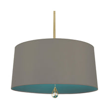 Load image into Gallery viewer, Williamsburg Custis Pendant Light in Modern Brass/Carter Gray/Mayo Teal Lining.
