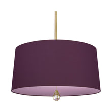 Load image into Gallery viewer, Williamsburg Custis Pendant Light in Modern Brass/Greenhow Grape/Ludwell Lilac Lining.
