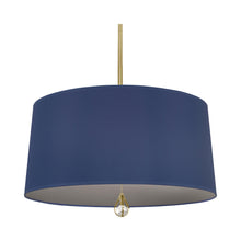 Load image into Gallery viewer, Williamsburg Custis Pendant Light in Modern Brass/Ink Blue/Carter Gray Lining.
