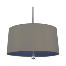 Load image into Gallery viewer, Williamsburg Custis Pendant Light in Polished Nickel/Carter Gray/Ink Blue Lining.
