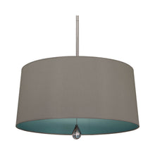 Load image into Gallery viewer, Williamsburg Custis Pendant Light in Polished Nickel/Carter Gray/Mayo Teal Lining.
