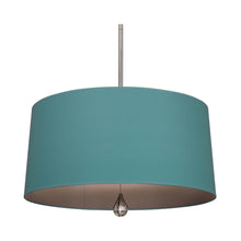 Load image into Gallery viewer, Williamsburg Custis Pendant Light in Polished Nickel/Mayo Teal/Carter Gray Lining.
