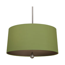 Load image into Gallery viewer, Williamsburg Custis Pendant Light in Polished Nickel/Parrot Green/Revolutionary Storm Lining.
