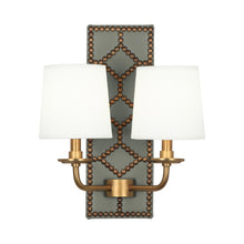 Load image into Gallery viewer, Williamsburg Lightfoot Wall Light in Carter Gray/Aged Brass.
