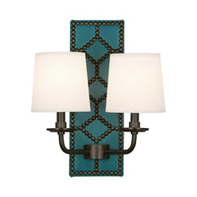 Load image into Gallery viewer, Williamsburg Lightfoot Wall Light in Mayo Teal/Deep Patina Bronze.
