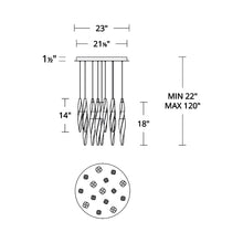 Load image into Gallery viewer, Kindjal LED Multi Light Pendant Light - line drawing.
