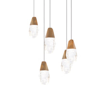 Load image into Gallery viewer, Martini LED Multi Light Pendant Light in Aged Brass/Heritage Optic Haze Crystal (5-Light).
