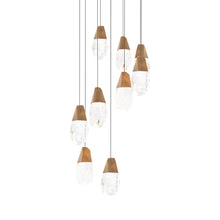 Load image into Gallery viewer, Martini LED Multi Light Pendant Light in Aged Brass/Heritage Optic Haze Crystal (9-Light).
