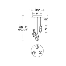Load image into Gallery viewer, Martini LED Multi Light Pendant Light - line drawing.
